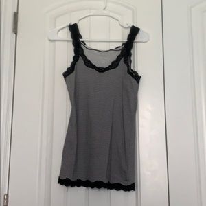 Black and white striped tank top with lace edges